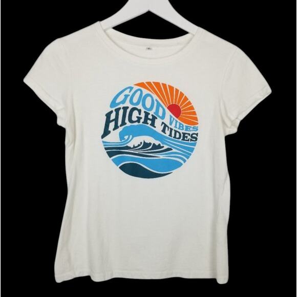 "Good Vibes High Tides" S/S 100% Cotton T-shirt Shein - Small - Picture 1 of 3